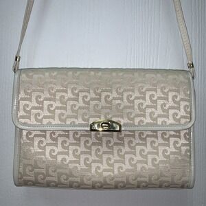 Pierre Cardin Signature Ivory Monogram Crossbody Clutch Purse Vintage